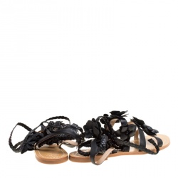 مملوكة مسبقًا صندل توري برش غلادياتور مزخرف زهو بلوسوم جلد أسود مقاس 40.5