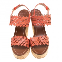 Pre Owned صندل توري برش نعل روكي فيلين ديزي جلد مخرم أحمر وردي مقاس 38.5