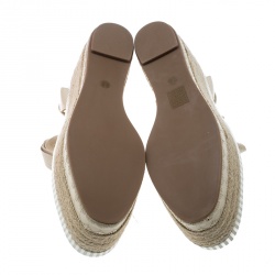 Pre Owned Tory Burch Beige Leather Dandy Ankle Wrap Espadrille Wedge Sandals Size 39.5