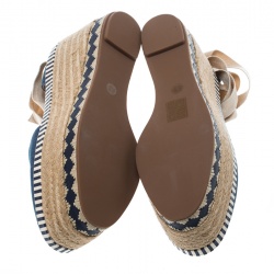 مملوكة مسبقًا صندل إسبادريل توري برش دانكي دنيم أزرق بحزام للكاحل كعب روكي إسبادريل مقاس 40