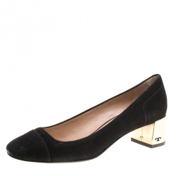 Pre Owned حذاء كعب عالي توري برش كعب عريض افلين سويدي أسود مقاس 37