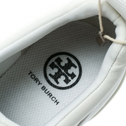 مملوكة مسبقًا Tory Burch White Leather Laney Crystal Embellished Slip On Sneakers Size 38