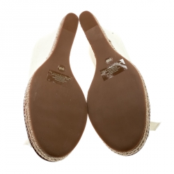 مملوكة مسبقًا Tory Burch Ivory Canvas Jackie Espadrille Wedge Pumps Size 39.5