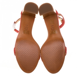 Pre Owned Tory Burch Red Patent Leather Cecile Block Heel Ankle Strap Sandals Size 40