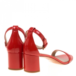 Pre Owned Tory Burch Red Patent Leather Cecile Block Heel Ankle Strap Sandals Size 40