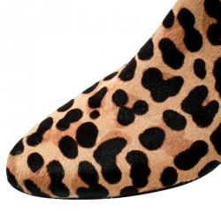 Pre Owned Tory Burch Brown Leopard Print Calf Hair Orsay Ankle Boots Size 37.5