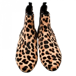 Pre Owned Tory Burch Brown Leopard Print Calf Hair Orsay Ankle Boots Size 37.5