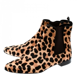 Pre Owned Tory Burch Brown Leopard Print Calf Hair Orsay Ankle Boots Size 37.5