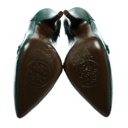 مملوكة مسبقًا حذاء كعب عالي توري برش مقدمة مدببة افرلي جلد نقش ثعبان بروغي أخضر مقاس 38