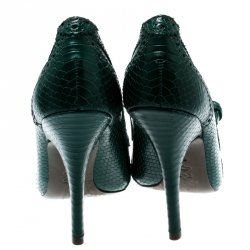 مملوكة مسبقًا حذاء كعب عالي توري برش مقدمة مدببة افرلي جلد نقش ثعبان بروغي أخضر مقاس 38