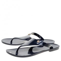 Pre Owned Tory Burch Blue Rubber Speer Flat Thong Sandals Size 36