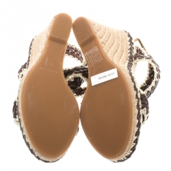 Pre Owned Tory Burch Two Tone Woven Leather Lilah Ankle Strap Espadrille Wedge Sandals Size 36.5