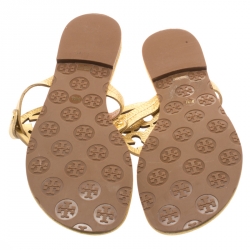 Pre Owned Tory Burch Metallic Gold Leather Miller Flat Thong Sandals Size 39.5