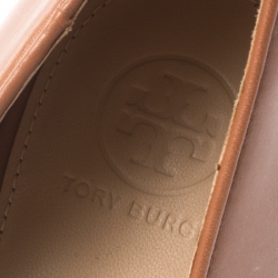 Pre Owned حذاء كعب عالي توري برش كعب عريض جاني جلد بني فاتح مقاس 39