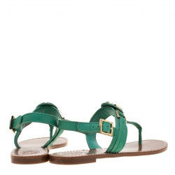 Pre Owned Tory Burch Green Leather Logo Detail Thong Backstrap Sandals Size 37.5