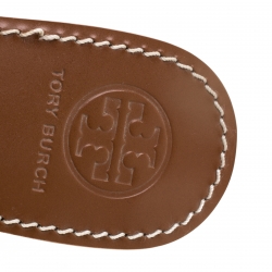 Pre Owned Tory Burch Green Leather Logo Detail Thong Backstrap Sandals Size 37.5