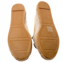 Pre Owned Tory Burch Beige Linen And Metallic Leather Trim Parrot Espadrilles Flats Size 40