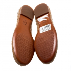 Pre Owned Tory Burch Beige Quilted Leather Stitch Studded Ballet Flats Size 35