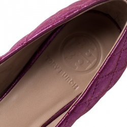 Pre Owned Tory Burch Metallic Pink Quilted Leather Reva Ballet Flats Size 36