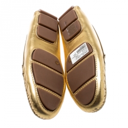 Pre Owned Tory Burch Metallic Gold Leather Maynard Loafers Size 35