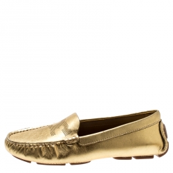 Pre Owned Tory Burch Metallic Gold Leather Maynard Loafers Size 35