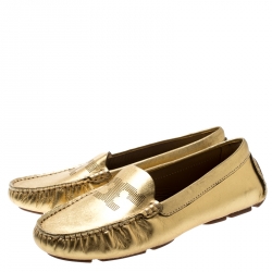 Pre Owned Tory Burch Metallic Gold Leather Maynard Loafers Size 35