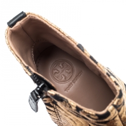 مملوكة مسبقًا Tory Burch Metallic Gold Brocade Fabric Ankle Boots Size 39