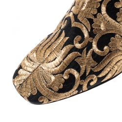 مملوكة مسبقًا Tory Burch Metallic Gold Brocade Fabric Ankle Boots Size 39
