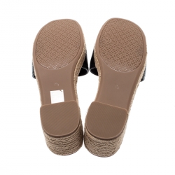 مملوكة مسبقًا Tory Burch Black Leather Fleming Espadrille Slides Size 37.5