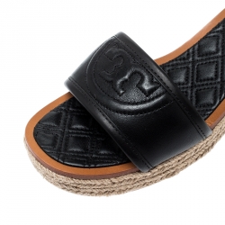 مملوكة مسبقًا Tory Burch Black Leather Fleming Espadrille Slides Size 37.5