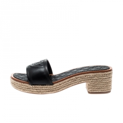 مملوكة مسبقًا Tory Burch Black Leather Fleming Espadrille Slides Size 37.5