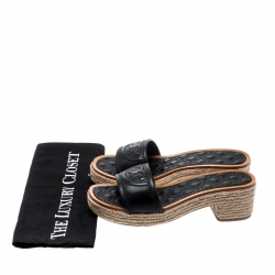 مملوكة مسبقًا Tory Burch Black Leather Fleming Espadrille Slides Size 37.5