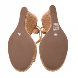 مملوكة مسبقًا Tory Burch Brown Leather Marion Espadrille Trim Quilted Wedge Sandals Size 37.5