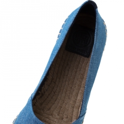 Pre Owned Tory Burch Indigo Light Wash Denim Chambray And Leather Espadrilles Size 40