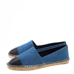 Pre Owned Tory Burch Indigo Light Wash Denim Chambray And Leather Espadrilles Size 40