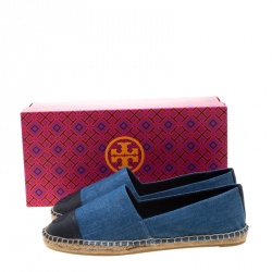 Pre Owned Tory Burch Indigo Light Wash Denim Chambray And Leather Espadrilles Size 40