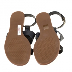 Pre Owned Tory Burch Black Leather Ankle Strap Flats Size 39.5