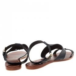 Pre Owned Tory Burch Black Leather Ankle Strap Flats Size 39.5