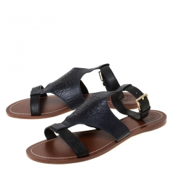 Pre Owned Tory Burch Black Leather Ankle Strap Flats Size 39.5