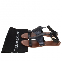 Pre Owned Tory Burch Black Leather Ankle Strap Flats Size 39.5