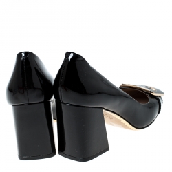 Pre Owned حذاء كعب عالي توري برش ماريا جلد لامع سود مقاس 39.5