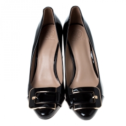 Pre Owned حذاء كعب عالي توري برش ماريا جلد لامع سود مقاس 39.5