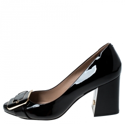 Pre Owned حذاء كعب عالي توري برش ماريا جلد لامع سود مقاس 39.5