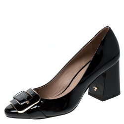 Pre Owned حذاء كع ب عالي توري برش ماريا جلد لامع سود مقاس 39.5