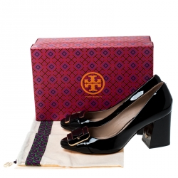 Pre Owned حذاء كعب عالي توري برش ماريا جلد لامع سود مقاس 39.5