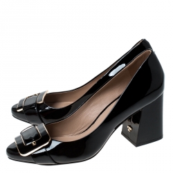 Pre Owned حذاء كعب عالي توري برش ماريا جلد لامع سود مقاس 39.5