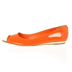 Pre Owned Tory Burch Orange Patent Cornelia Peep Toe Ballet Flats Size 40.5