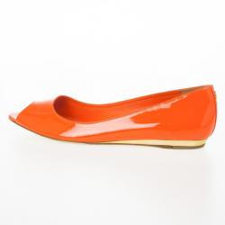 Pre Owned Tory Burch Orange Patent Cornelia Peep Toe Ballet Flats Size 40.5
