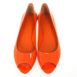 Pre Owned Tory Burch Orange Patent Cornelia Peep Toe Ballet Flats Size 40.5