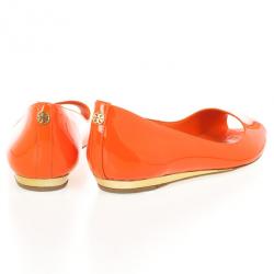 Pre Owned Tory Burch Orange Patent Cornelia Peep Toe Ballet Flats Size 40.5